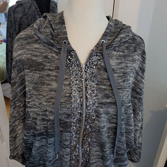 Vintage Y2K Juicy Couture Jacket Heathered Gray Sequins Dolman Sleeves Large - Picture 5 of 10